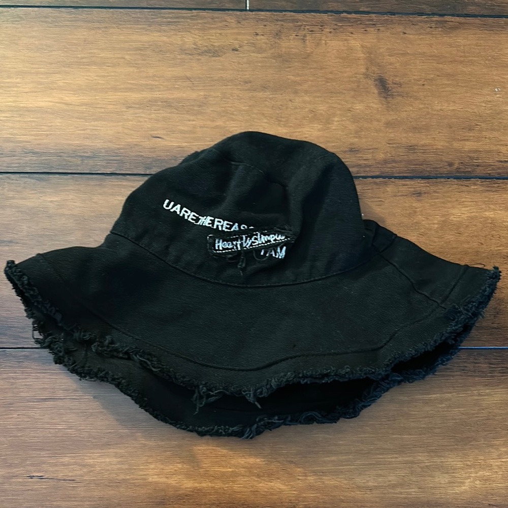 Black Bucket Hat with Frayed Edges